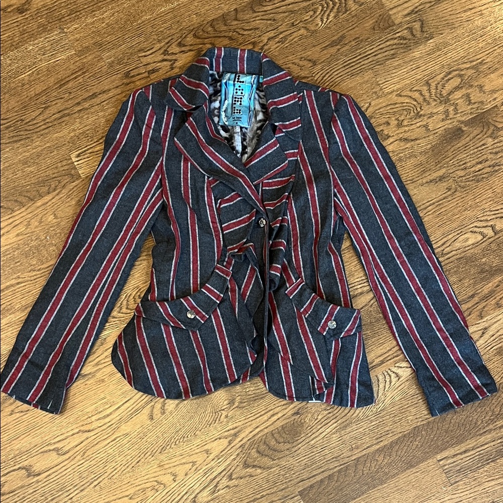 Wool Striped Blazer in Red and Gray by L.A.M.B.